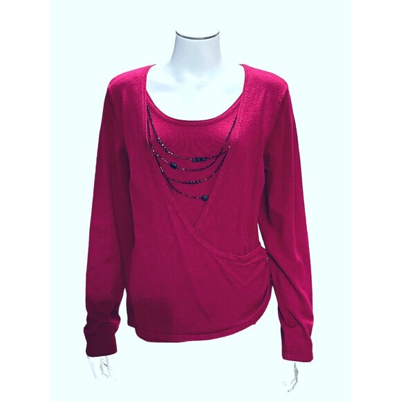 Vintage Apt 9 Burgundy Wine Wrap Layered Sweater With Black Sequined Long Sleeve - Picture 1 of 8